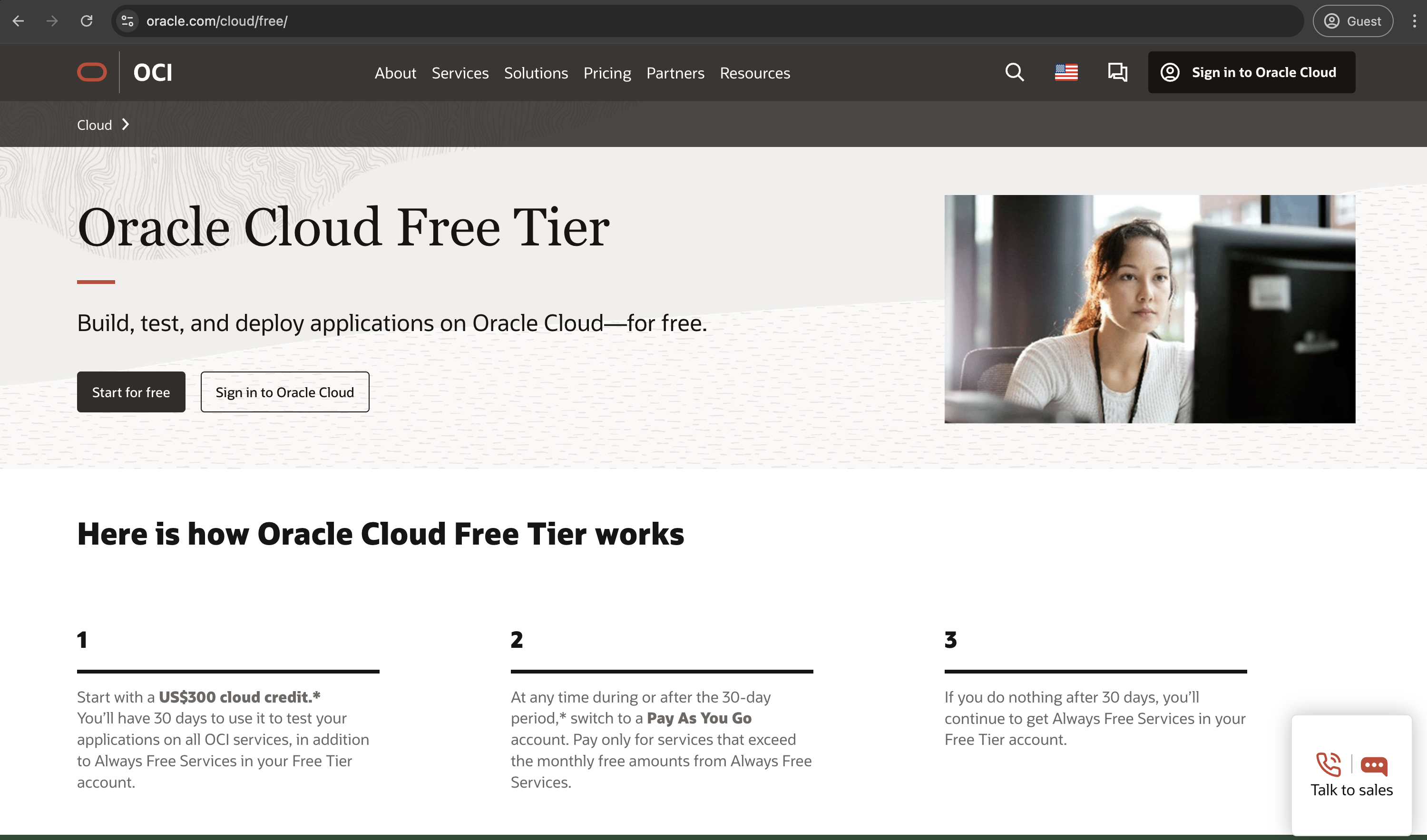 Oracle Cloud Homepage